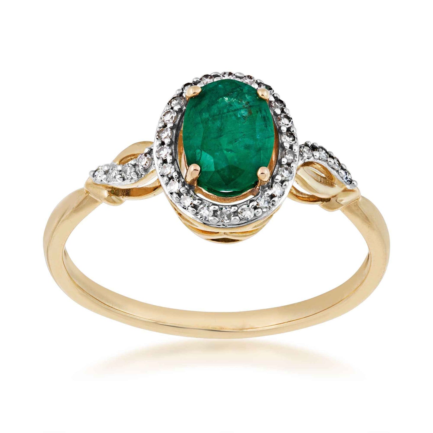 Genuine Oval Emerald Ring with 1/8 ct. tw. Diamond Halo & Mini Twist Accented Band in 10K Yellow Gold