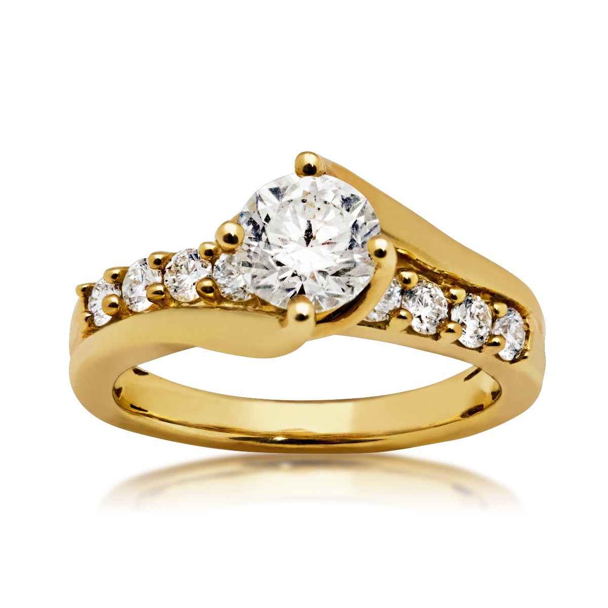 Natural 1-1/2 ct. tw. Round Brilliant Diamond Engagement Ring in 14K Yellow Gold