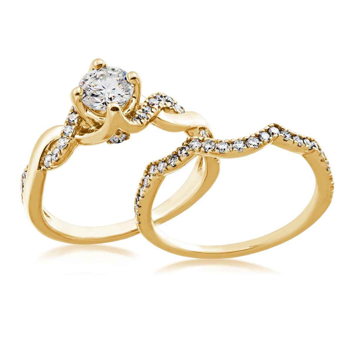 Noventa 1-1/4 ct. tw. Round Brilliant Diamond Twist Wedding Set in 14K Yellow Gold close-up detail