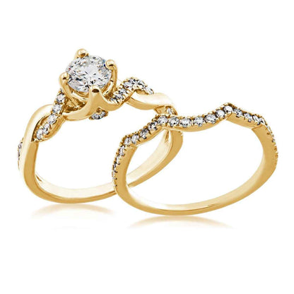 Noventa 1-1/4 ct. tw. Round Brilliant Diamond Twist Wedding Set in 14K Yellow Gold close-up detail