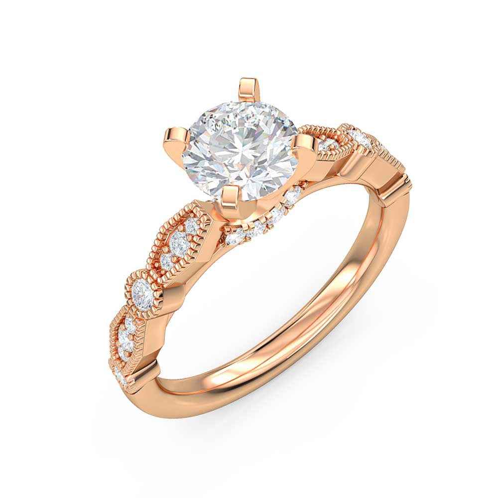 Designed With Love 1/5 ct. tw. Diamond Vintage-Inspired Milgrain Semi-Mount Engagement Ring in 14K Pink Gold front view