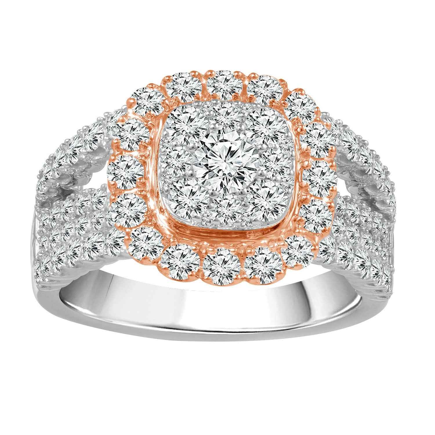 Fairytale Diamonds 2 ct. tw Cushion Cut Shaped Diamond Cluster Halo Engagement Ring in 14K Two-Tone Gold