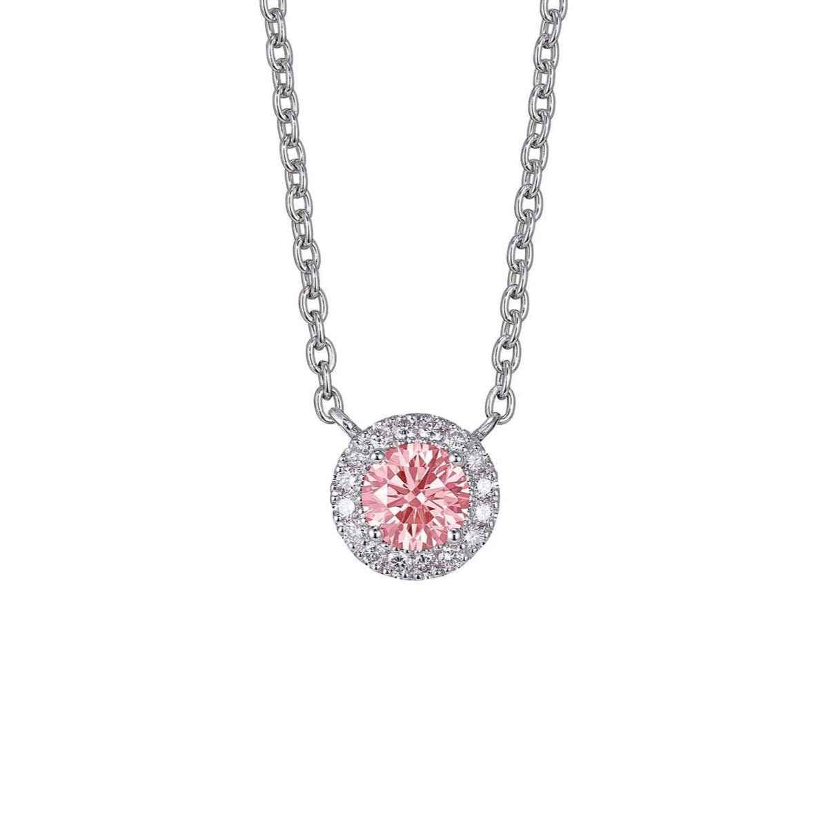 Lightbox 1/2 ct. tw. Lab-Grown Round Pink Diamond Halo Necklace in 10K White Gold