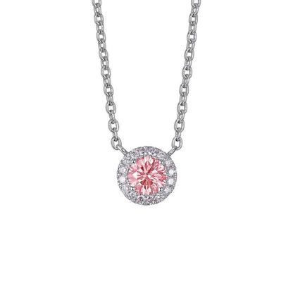 Lightbox 1/2 ct. tw. Lab-Grown Round Pink Diamond Halo Necklace in 10K White Gold