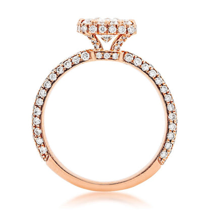 1-7/8 ct. tw. Round Brilliant Diamond Engagement Ring with Pave Diamond Halo & Band in 14K Pink Gold close-up detail