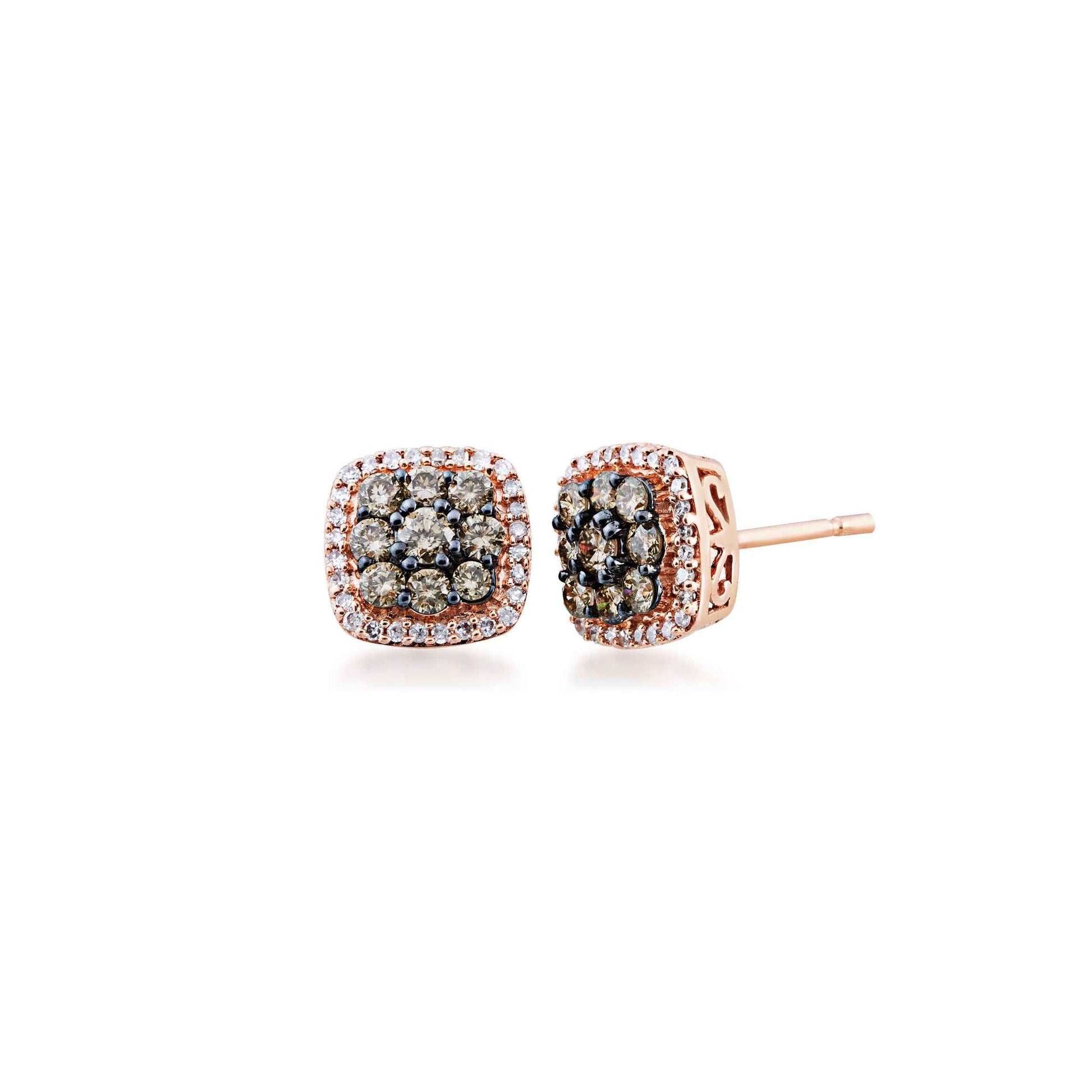 Mocha Collection 1/2 ct. tw. Mocha Diamond Square Cluster Fashion Earrings with White Diamond Halos in 10K Pink Gold