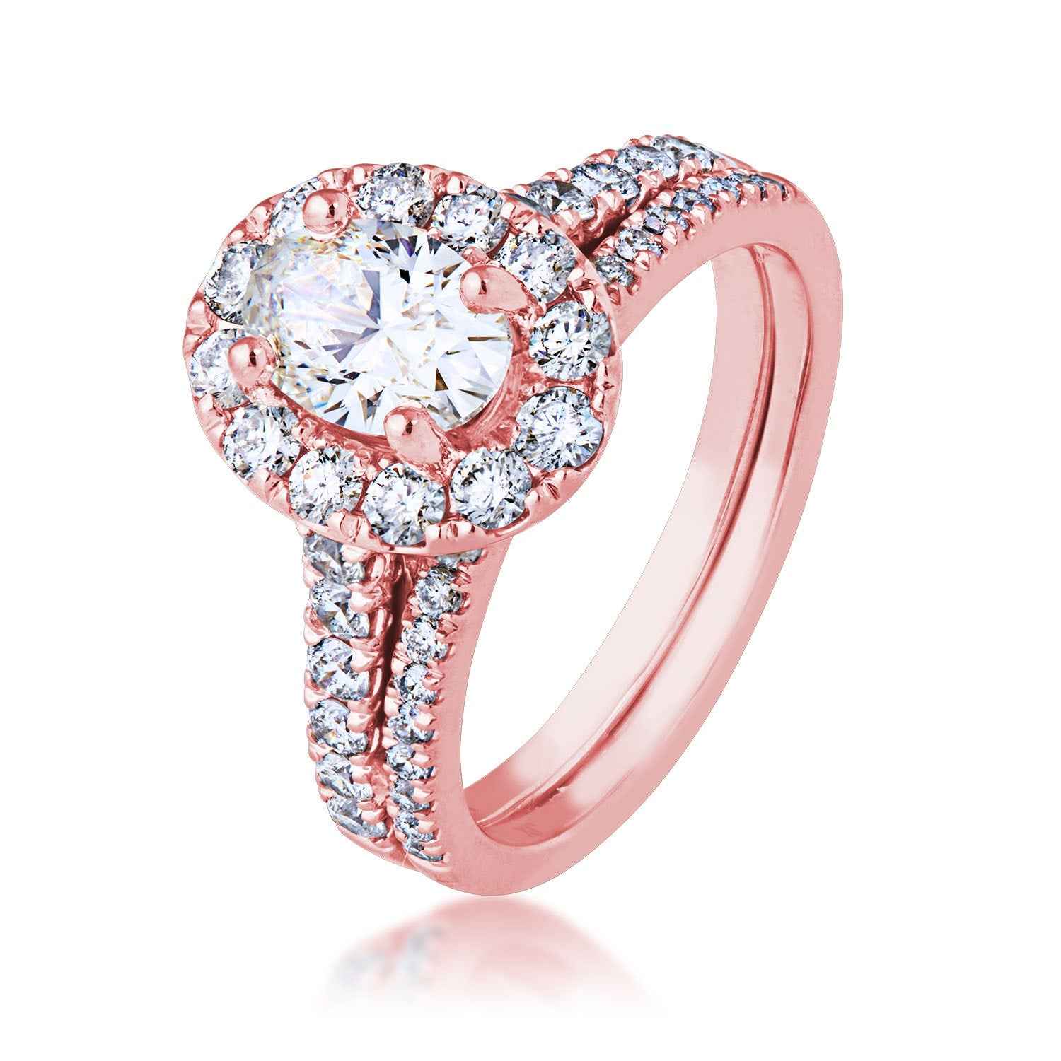 Amaura 1-5/8 ct. tw. Oval Diamond Halo Wedding Set in 14K Pink Gold