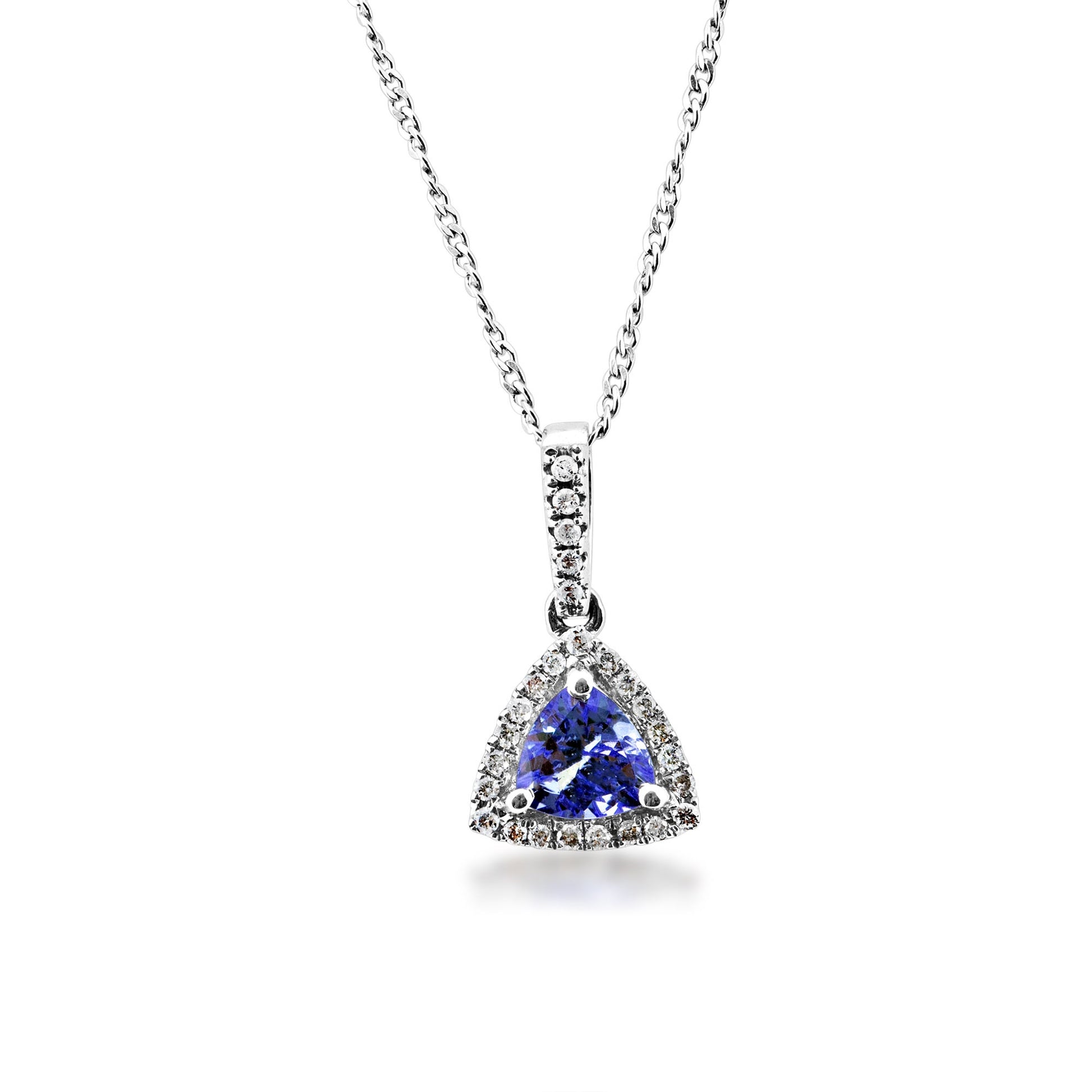 1/8 ct. tw. Tanzanite Diamond Trillion Cut Halo Pendant in 10K White Gold