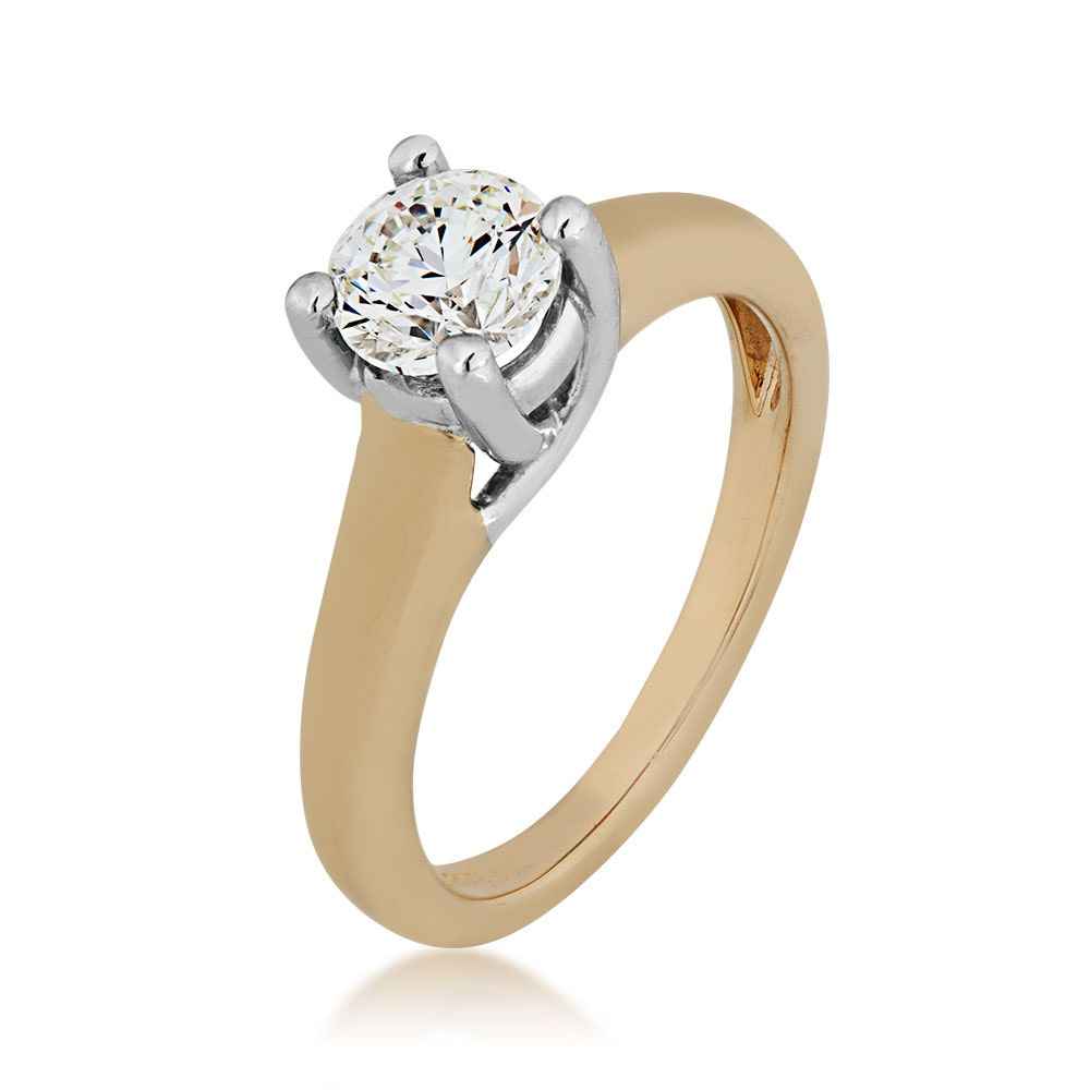 Noventa 1 ct. tw. Round Diamond Solitaire Engagement Ring in 14K Yellow Gold front view