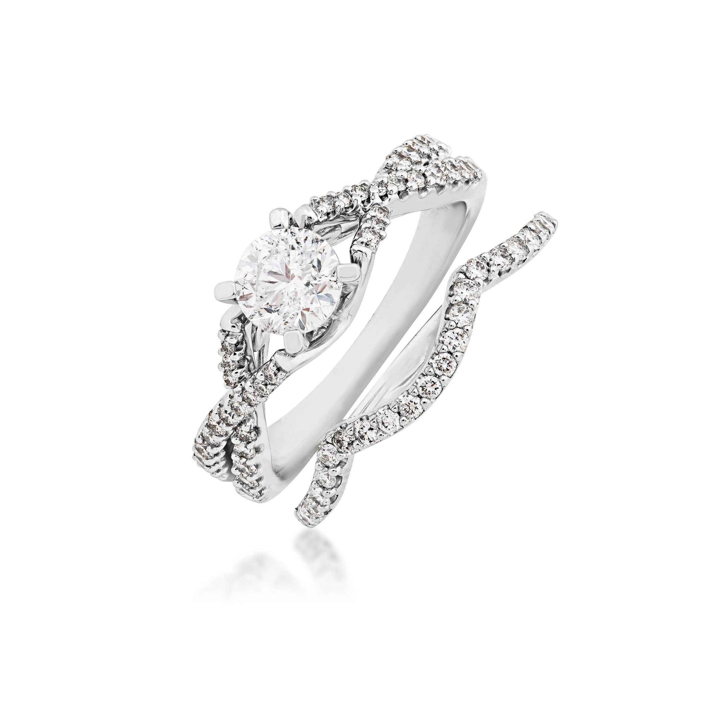 Timeless 1-1/4ct. tw. with 3/4ct. Round Brilliant center diamond in 14K white gold close-up detail