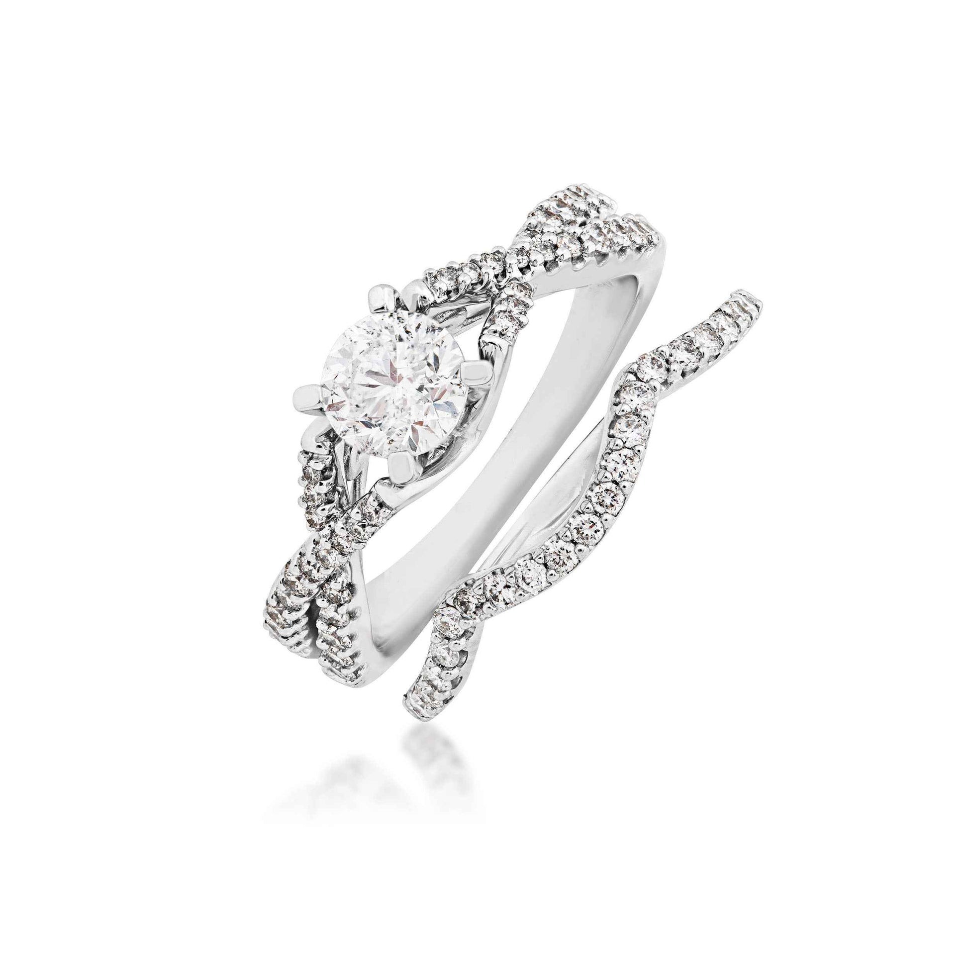 Timeless 1-1/4ct. tw. with 3/4ct. Round Brilliant center diamond in 14K white gold close-up detail