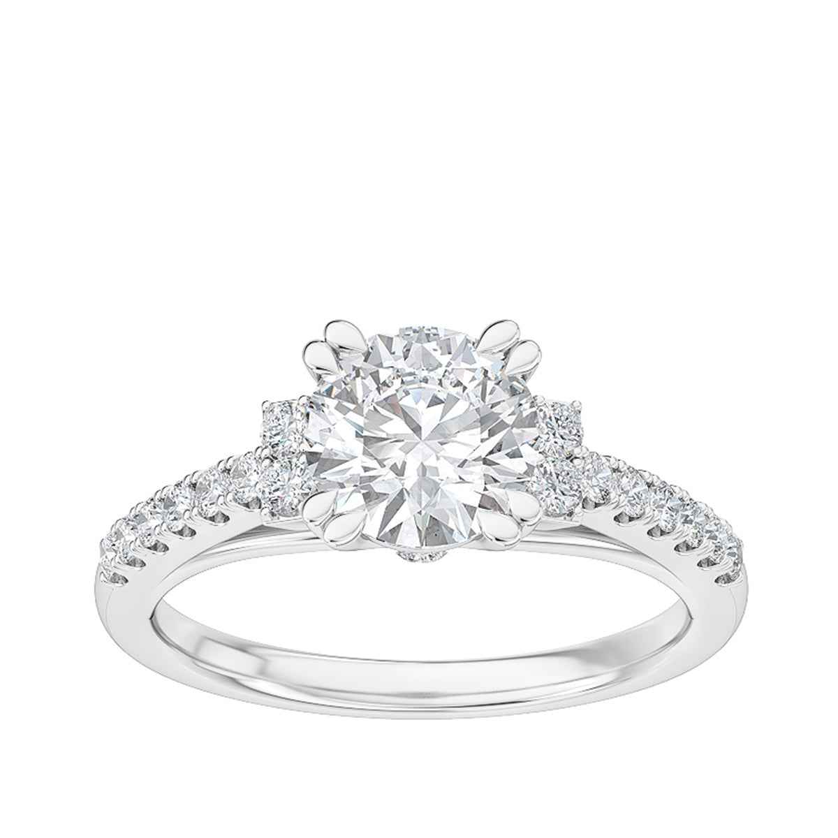 Adamante 1-1/2 ct. tw. Lab-Grown Round Brilliant Engagement Ring with Side Diamond Accents and Band in 14K White Gold