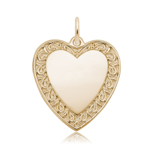 Scrolled Border Heart Charm in 14K Yellow Gold