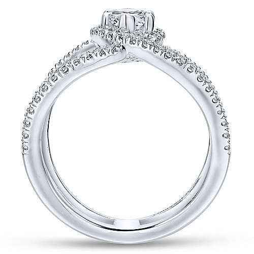 Gabriel & Co. .50 ct. Marquise Halo Semi-Mount Diamond Bypass Designed Engagement Ring in 14K White Gold close-up detail