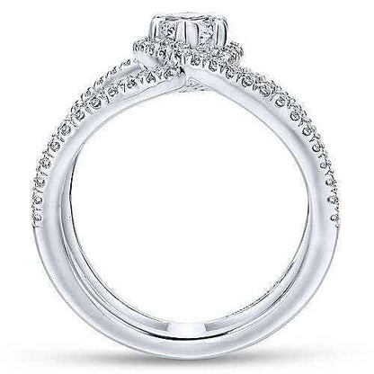 Gabriel & Co. .50 ct. Marquise Halo Semi-Mount Diamond Bypass Designed Engagement Ring in 14K White Gold close-up detail