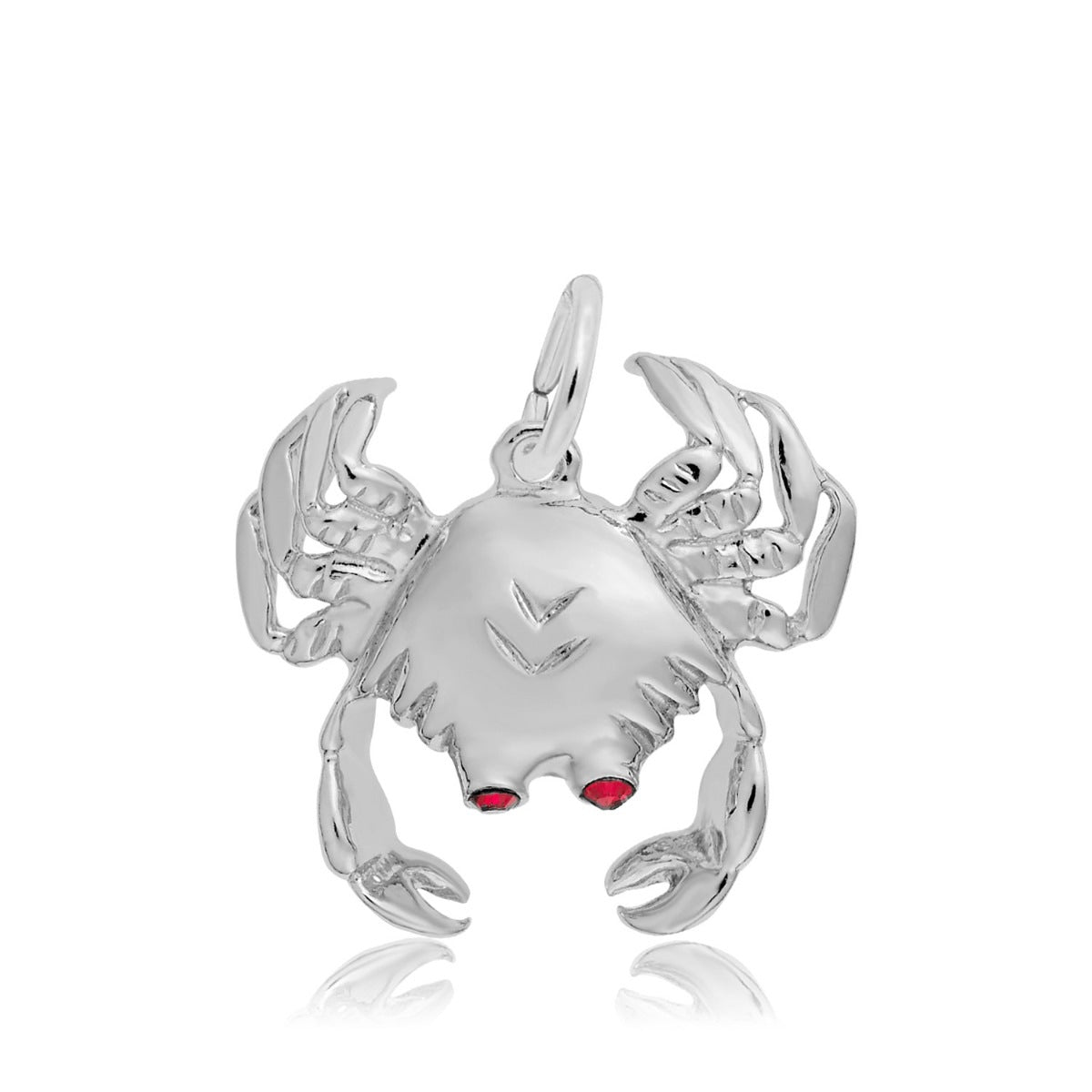 Crab Charm with Red Zircon in Sterling Silver