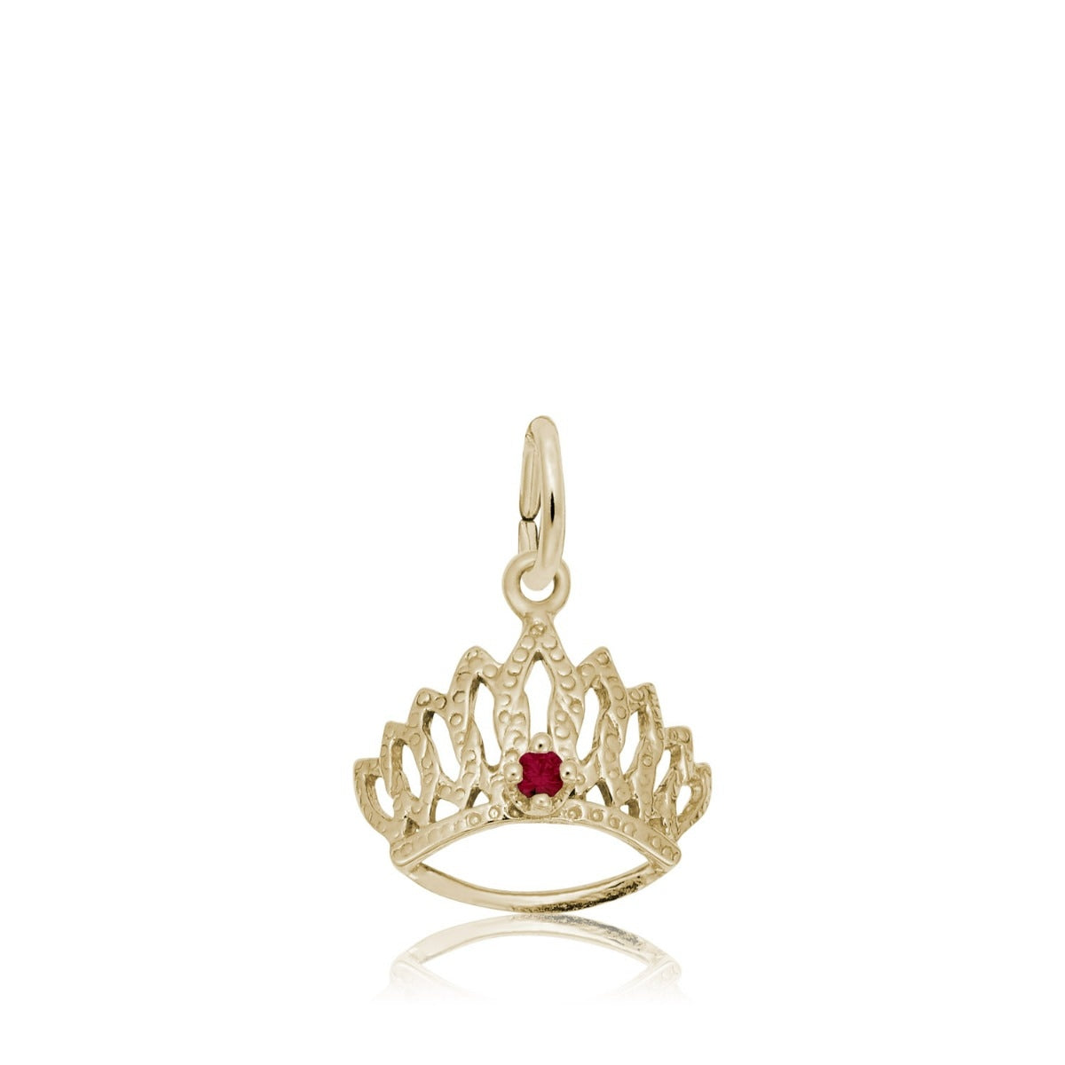 Red CZ January Birthstone Tiara Charm in 14K Yellow Gold