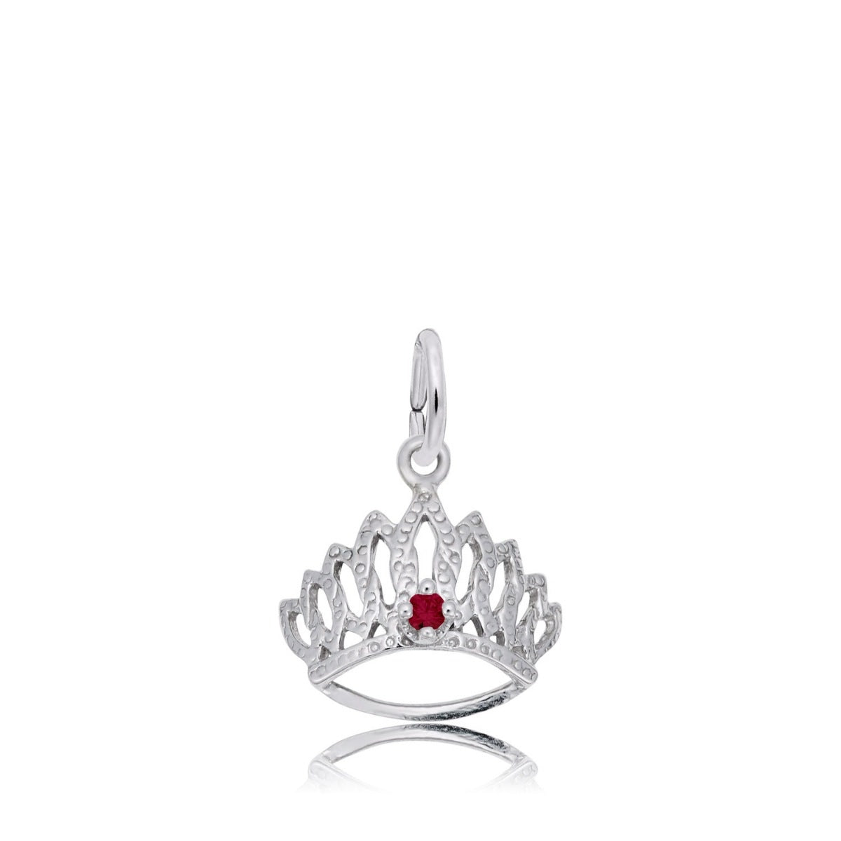 Red CZ January Birthstone Tiara Charm in Sterling Silver