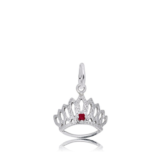 Red CZ January Birthstone Tiara Charm in Sterling Silver