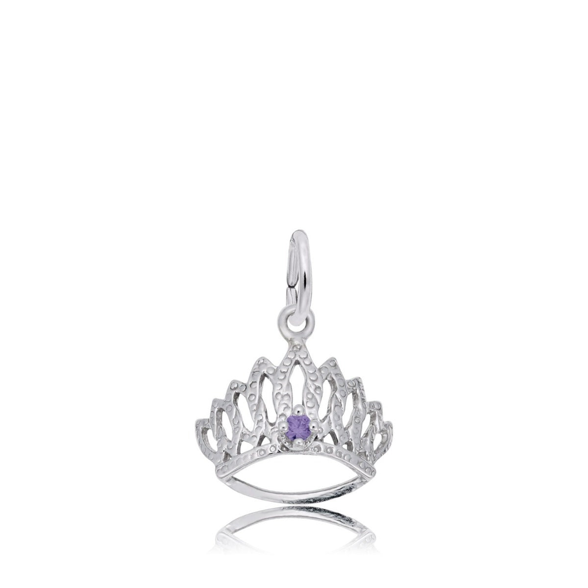 Purple CZ February Birthstone Tiara Charm in Sterling Silver