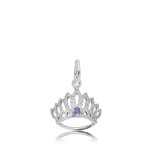 Purple CZ February Birthstone Tiara Charm in Sterling Silver