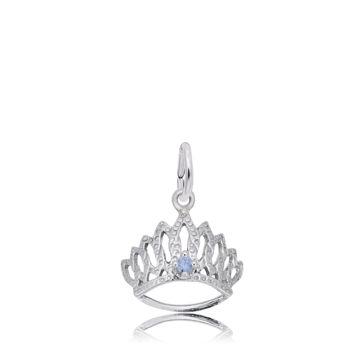 Blue CZ March Birthstone Tiara Charm in Sterling Silver