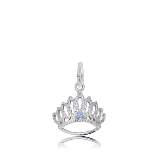 Blue CZ March Birthstone Tiara Charm in Sterling Silver