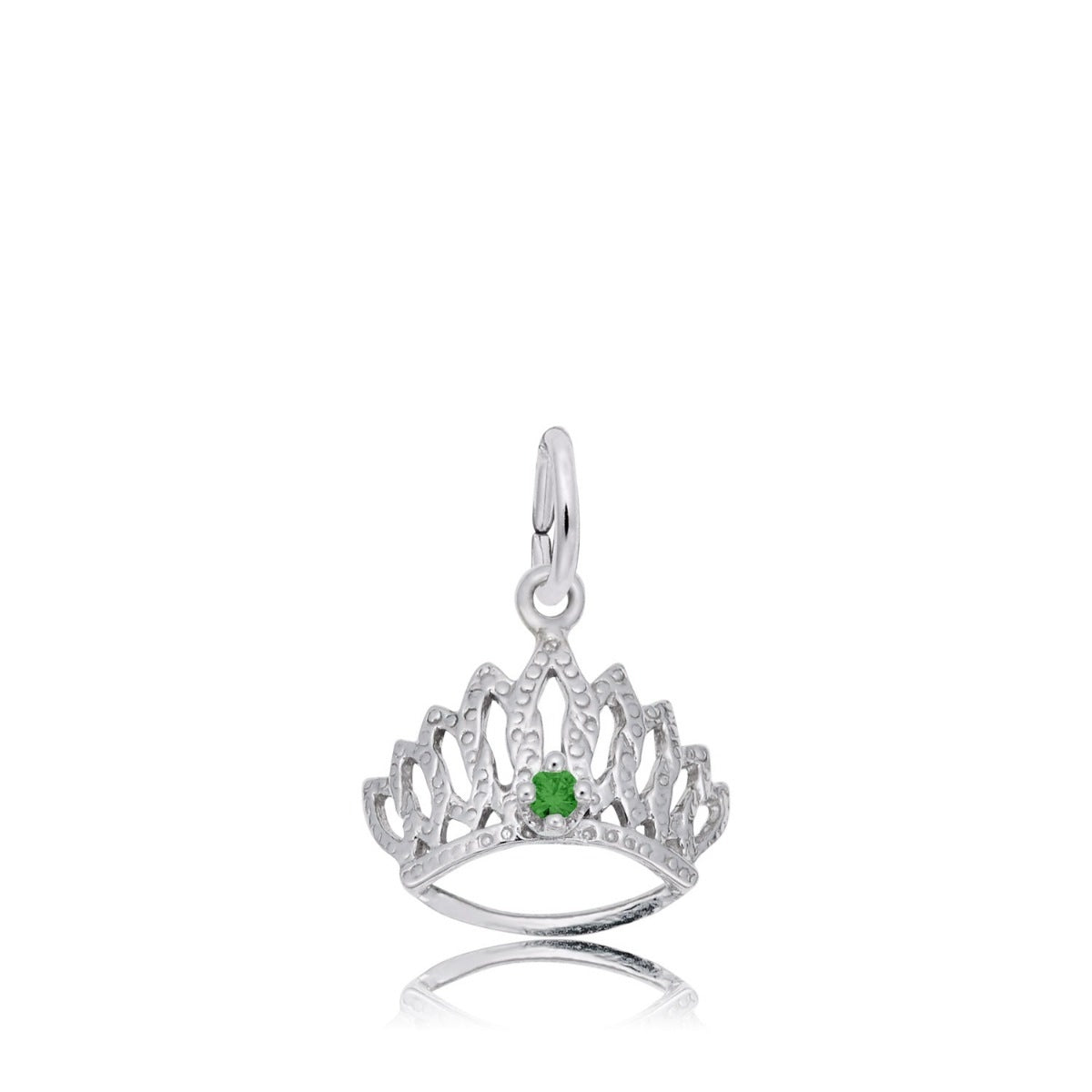 Green CZ May Birthstone Tiara Charm in Sterling Silver