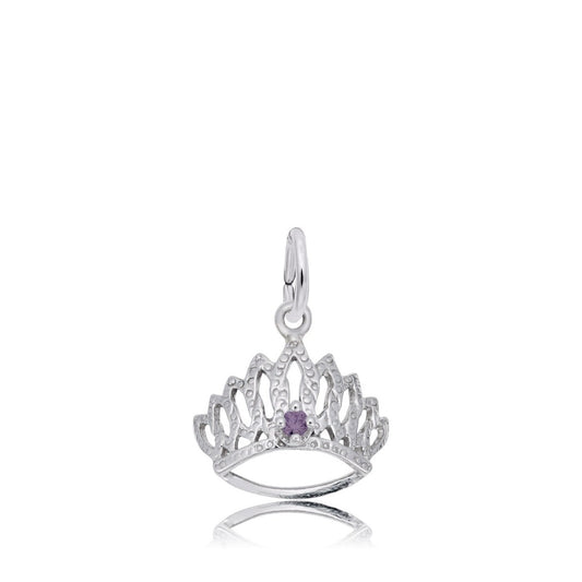 Purple CZ June Birthstone Tiara Charm in Sterling Silver
