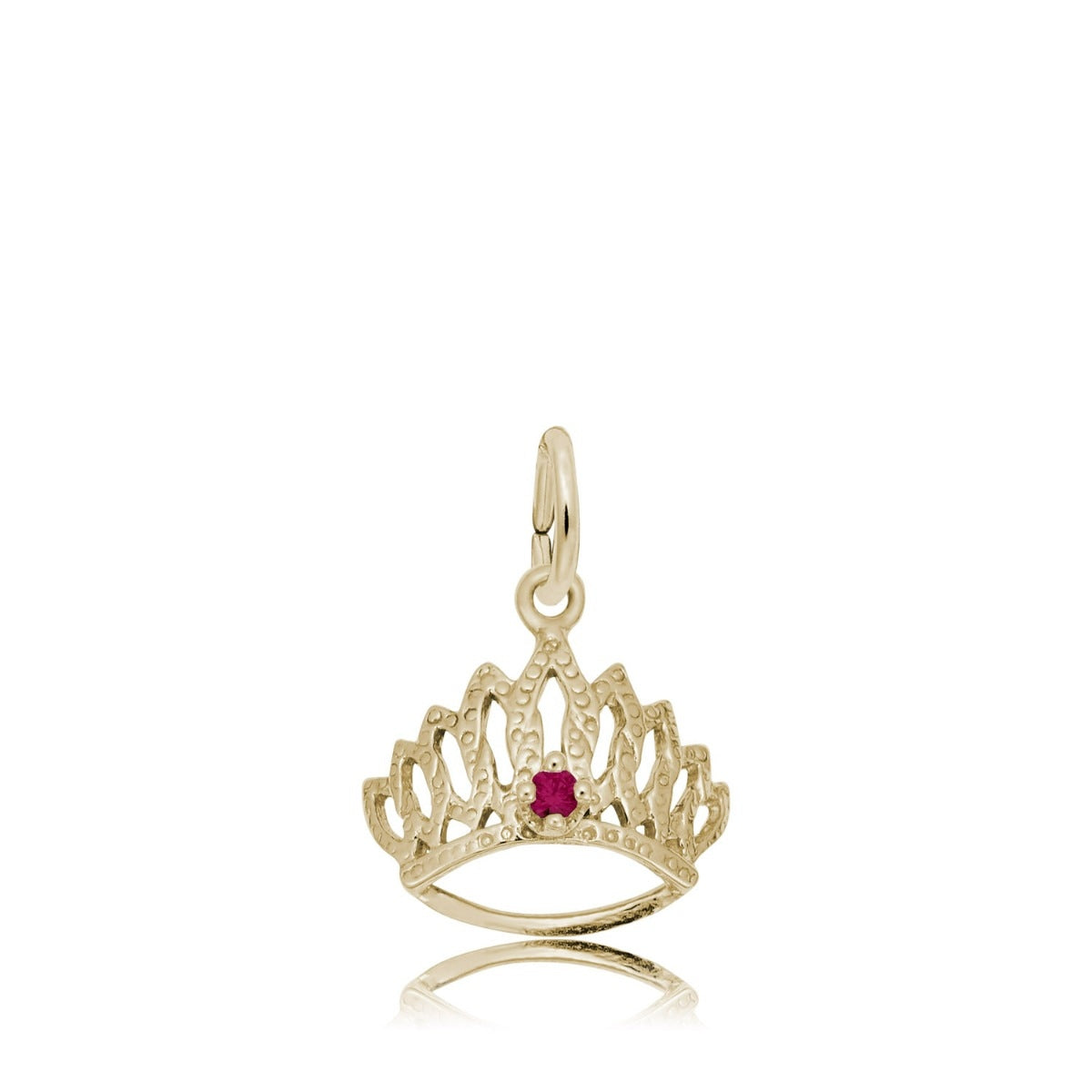 Red CZ July Birthstone Tiara Charm in 14K Yellow Gold