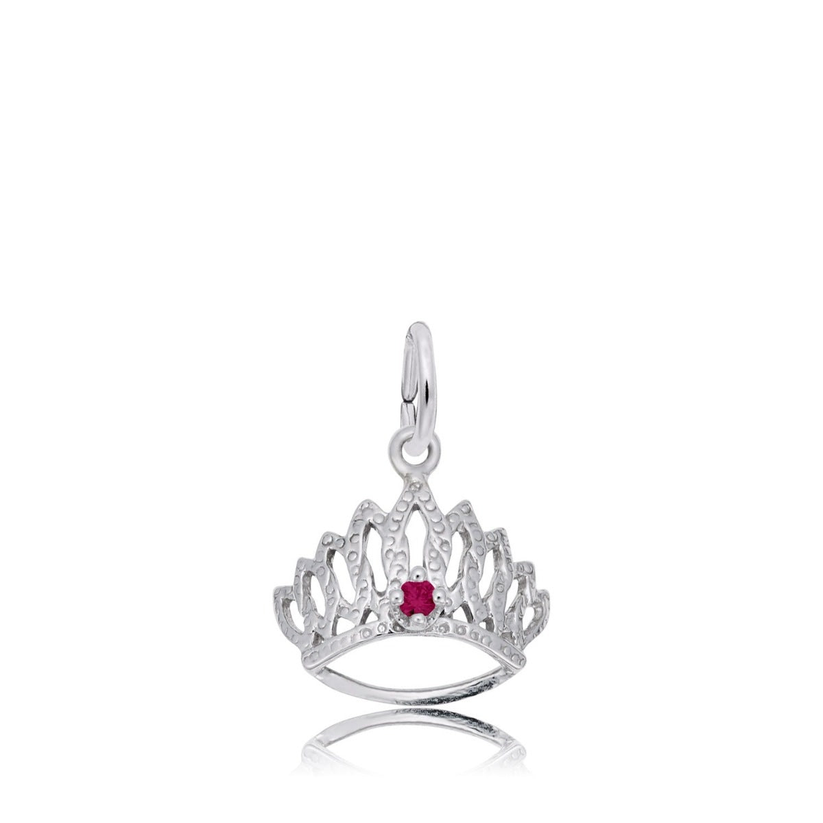 Red CZ July Birthstone Tiara Charm in Sterling Silver