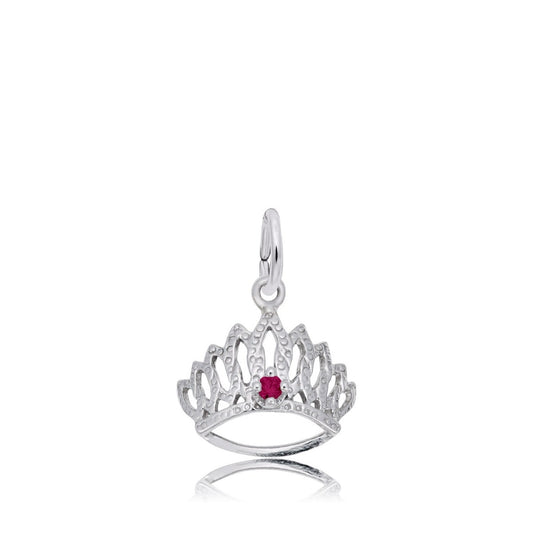 Red CZ July Birthstone Tiara Charm in Sterling Silver
