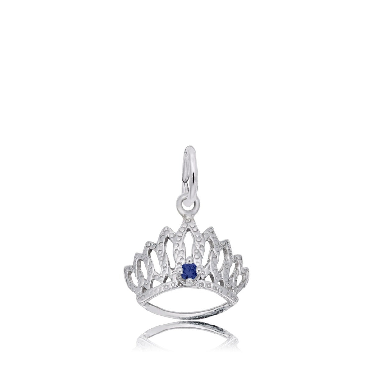 Blue CZ September Birthstone Tiara Charm in Sterling Silver