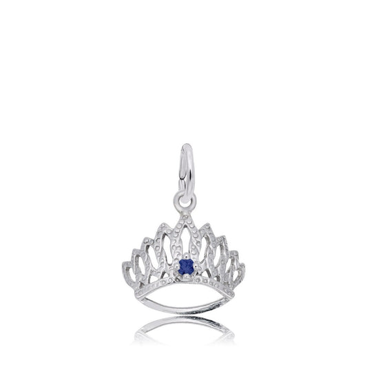 Blue CZ September Birthstone Tiara Charm in Sterling Silver