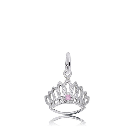Pink CZ October Birthstone Tiara Charm in Sterling Silver