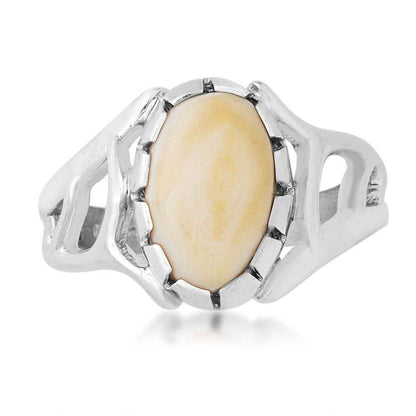 Men's Elk Ivory Cabochon Cut Ring in Sterling Silver close-up detail