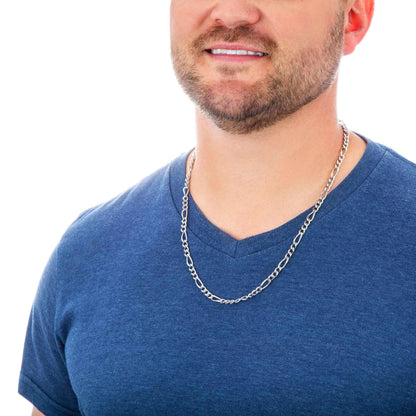 5mm 24-inch Figaro Chain Necklace in Stainless Steel close-up detail