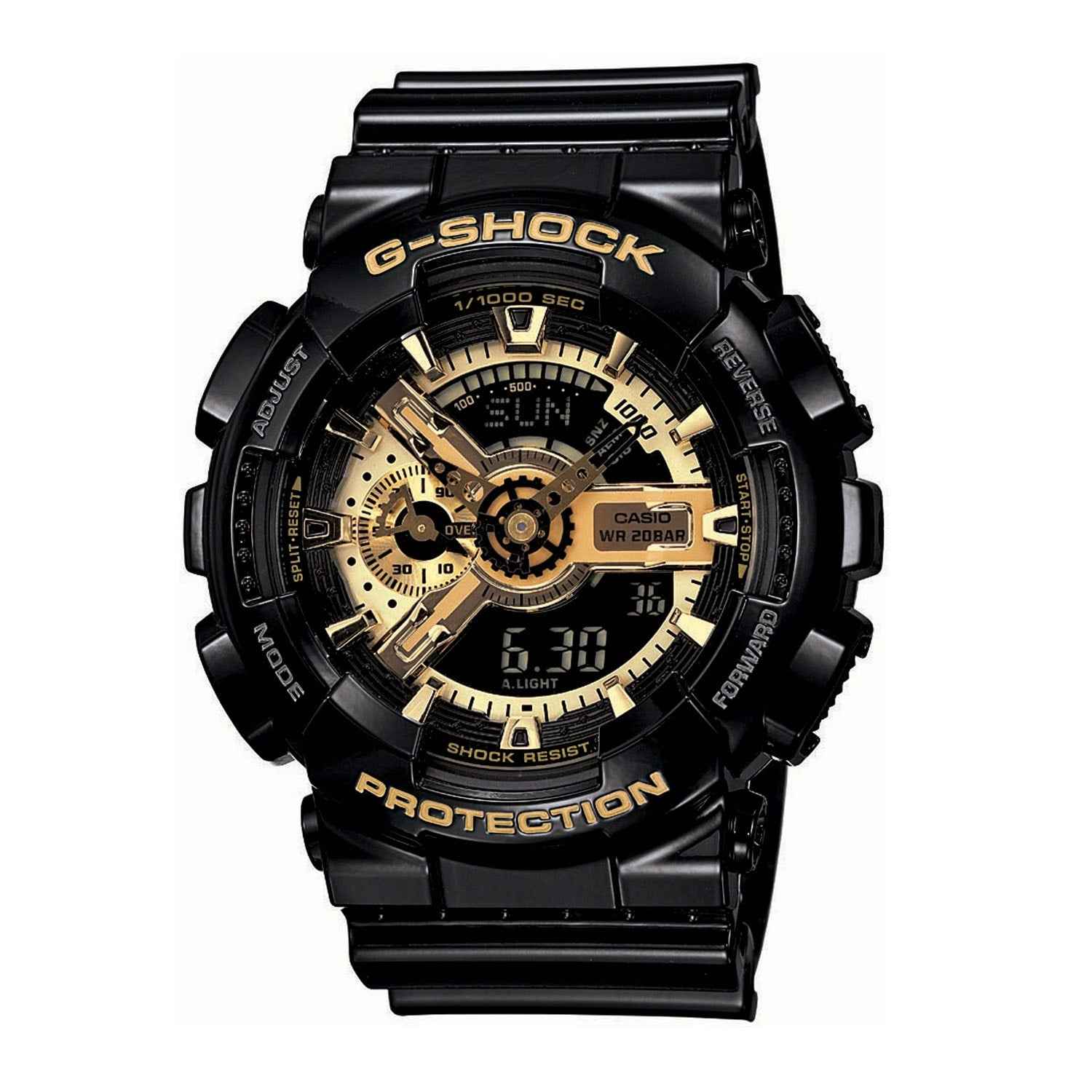 Casio G-Shock Men's 25MM Black Resin Band with Multi-Functional Black and Gold Watch Face