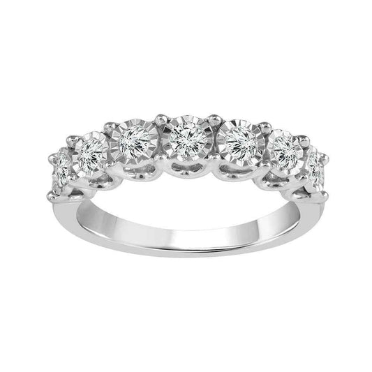 1/2 ct. tw. Round Diamond Anniversary Ring with Split Shank and Miracle Plated Halos in 10K White Gold