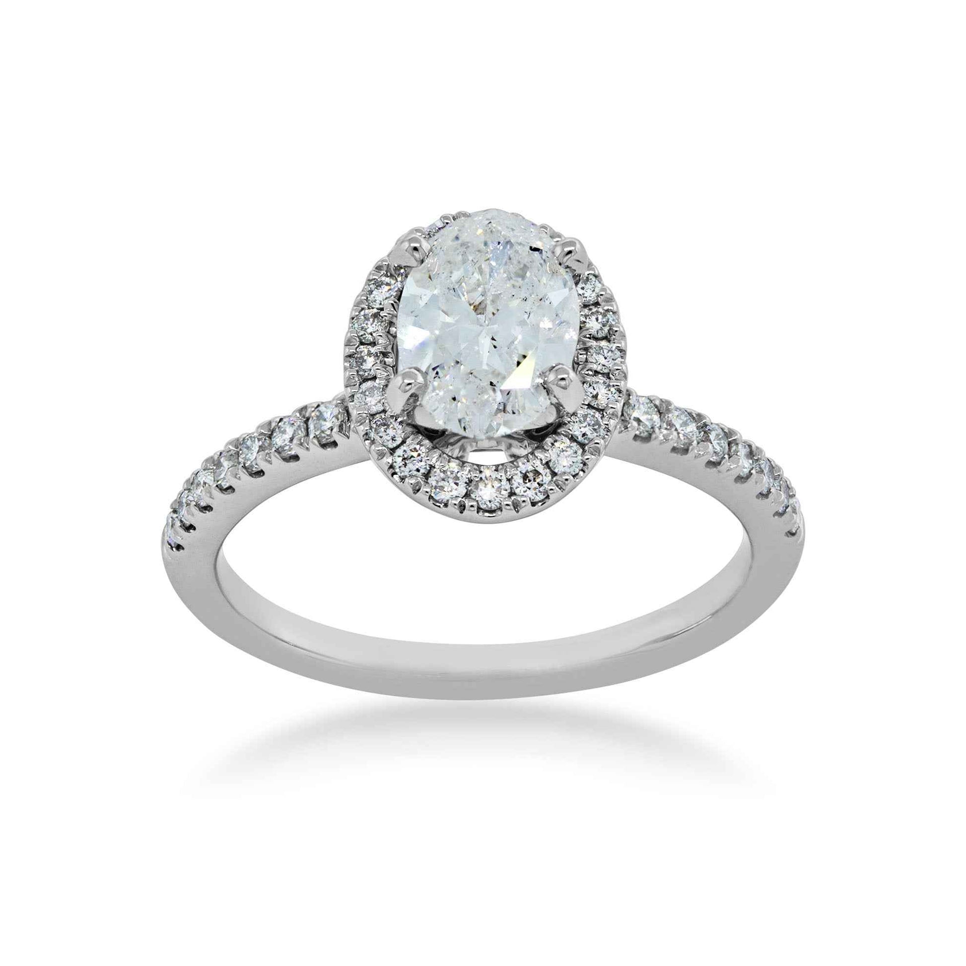 Natural 1-3/8 ct. tw. Oval Diamond Engagement Ring in 14K White Gold