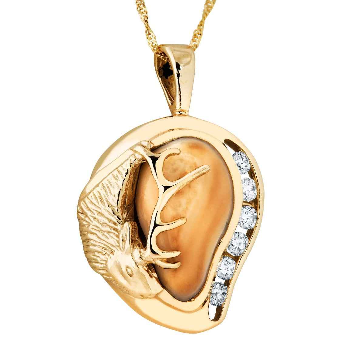 Ladies' Elk Ivory & 1/3 ct. tw. Channel Set Diamond Necklace in 10K Yellow Gold - I20519D Chesapeake