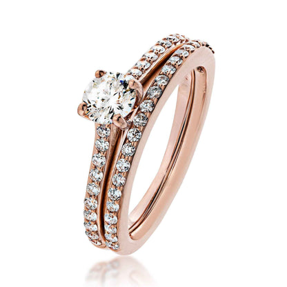 Noventa 1 ct. tw. Round Brilliant Classic Diamond Wedding Set in 14K Pink Gold front view