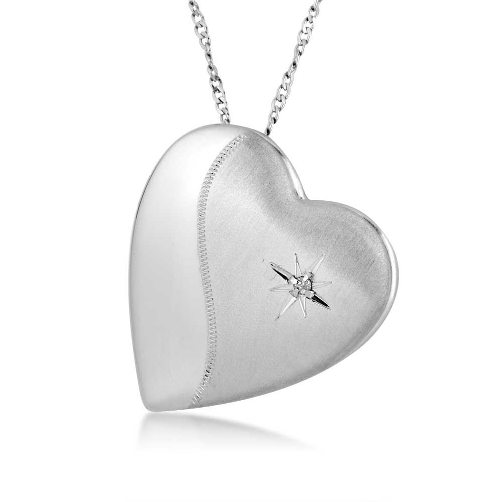 Heart Shaped Locket with Brushed & Polished Sterling Silver Detailing