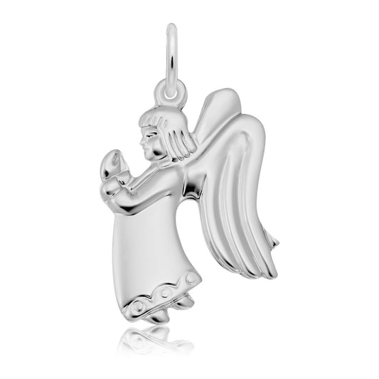 Flat Praying Angel Girl Charm in Sterling Silver