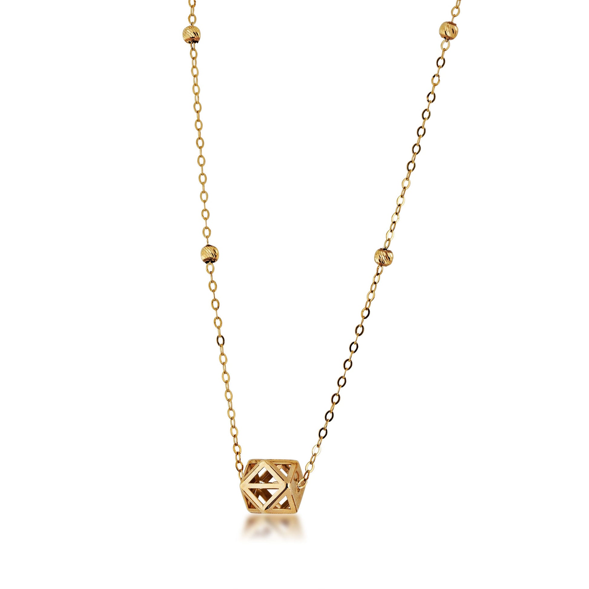 Ladies' Geometric Shape Pendant with Beaded Accent Chain in 10K Yellow Gold