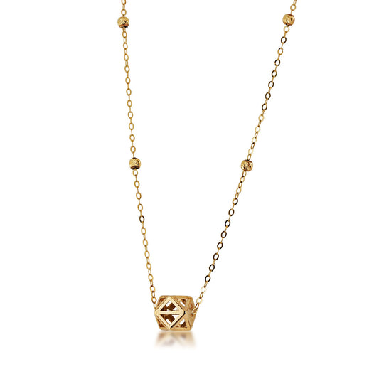 Ladies' Geometric Shape Pendant with Beaded Accent Chain in 10K Yellow Gold