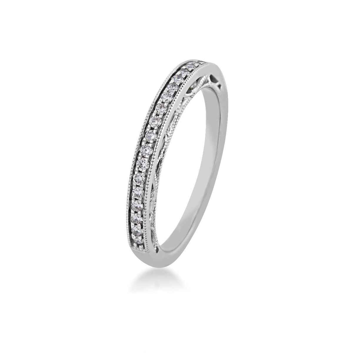Brilliantly Yours 1/5 ct. tw. Round Diamond Wedding Band with Filigree-Inspired Milgrain Edging & Undercarriage in front view