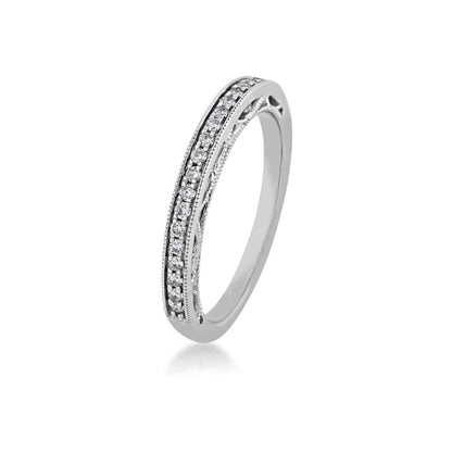 Brilliantly Yours 1/5 ct. tw. Round Diamond Wedding Band with Filigree-Inspired Milgrain Edging & Undercarriage in front view