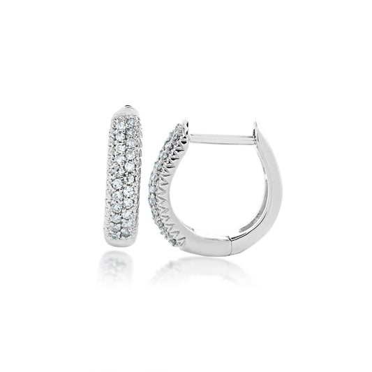 1/6 ct. tw. Pave Round Diamond Hoop Earrings in 10K White Gold