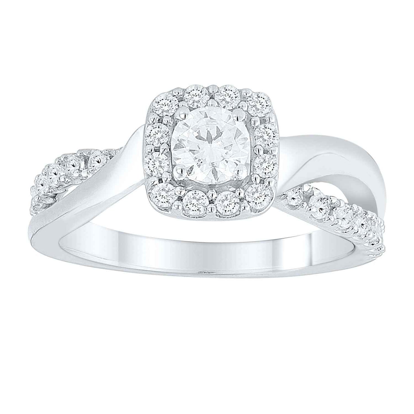 Natural 3/4 ct. tw. Round Brilliant Diamond Halo Twist Engagement Ring in 14K White Gold